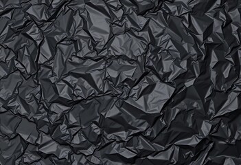 Black crumpled plastic background, textured abstract pattern,  creases,  grunge