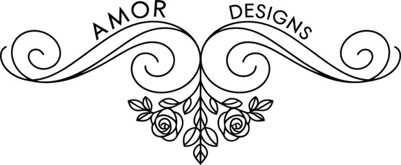 Fototapeta premium Amor Designs Floral Swirl Logo with Roses Keywords: Amor Designs, logo, floral, swirl, roses