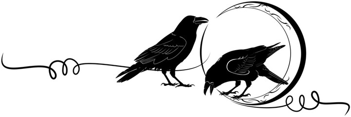 Obraz premium crow and moon line art for halloween