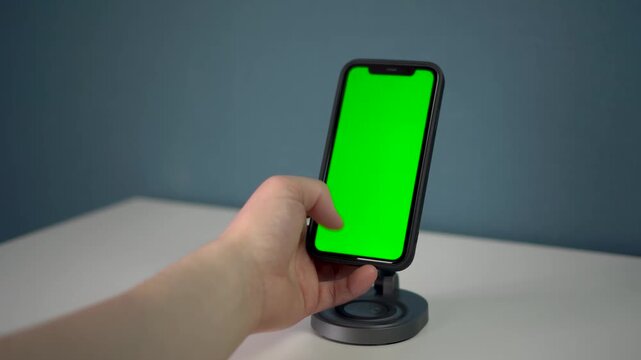 smartphone is on magnetic station with wireless