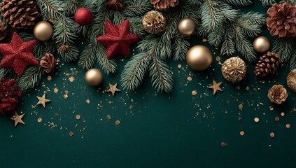 Festive Christmas Garland with Red and Gold Decorations