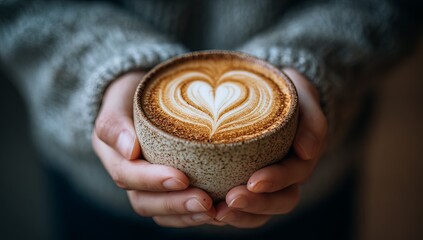 Person holding a cup of coffee with heart latte art