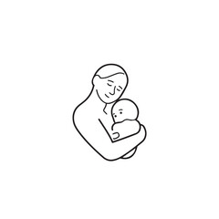 Black and white line art of a beautiful mother lovingly embracing her baby minimalist tender illustration
