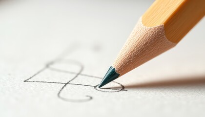Close-up of a wooden pencil drawing a complex shape on textured white paper, emphasizing artistic process and creative expression