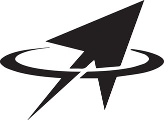 Abstract upward pointing arrow shape with orbiting ring