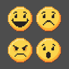 Obraz premium Pixel Art Emoticons Representing Different Emotions