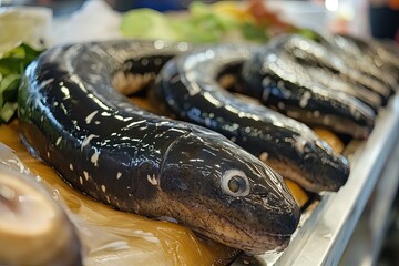 fresh eel in the fish market