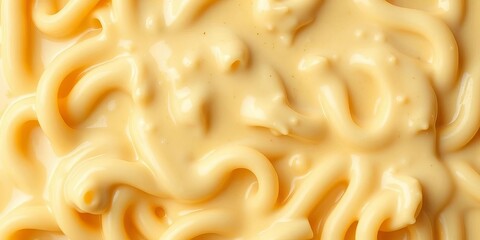Creamy cheese sauce swirls over macaroni, forming an appetizing pattern,  cheesy,  overhead