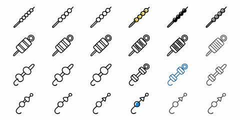 Fototapeta premium Varied kebab and skewer icons arranged in a grid pattern with different styles and color variations