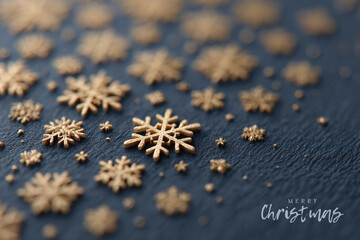 Intricate golden snowflakes scattered on dark background evoke w