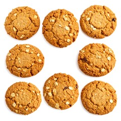 Nine oatmeal cookies arranged in a grid