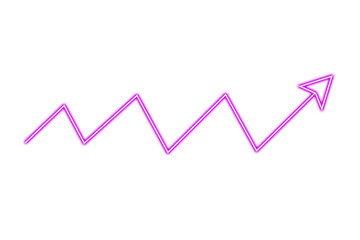 Neon pink arrow pointing up isolated on transparent background, growth and success concept