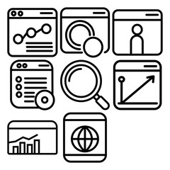 Vector Monochrome Line Art Icon set for SEO