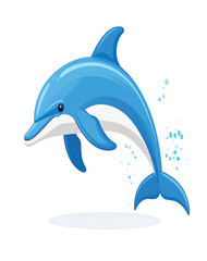Fototapeta premium A lively illustration of a dolphin leaping out of the ocean, its smooth body arcing gracefully through the air. Splashes of water trail behind as it breaks the waves, highlighting its agility and play