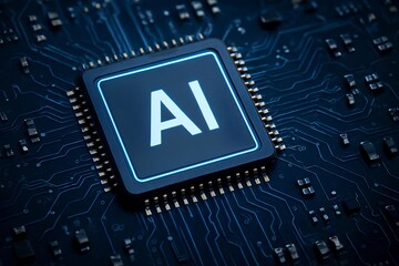 Close-up of AI chip on modern circuit board