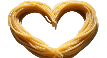 Spaghetti heart on black background, centered