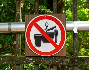 No eating sign on a metal fence