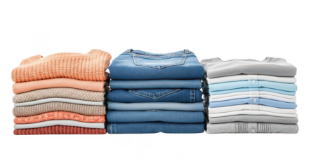 Stacks of folded clothes on display isolated on transparent background