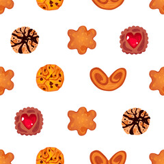 Bakery and Confectionery Seamless Pattern with Cookies. Vector Illustration.