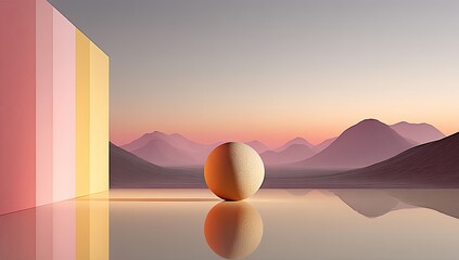 Pastel-toned minimalist scene with a sphere