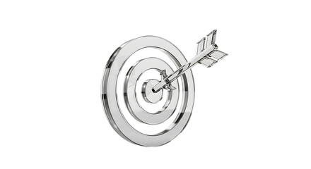 Obraz premium Silver arrow hitting the center of a target, isolated on transparent background