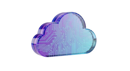 A digital cloud icon with circuit board pattern isolated on white isolated on transparent background