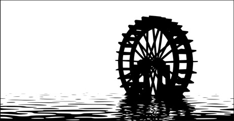 Fototapeta premium waterwheel Vector Black silhouettes. with white background 