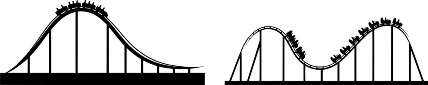 Vector roller coaster ride silhouette park. Rollercoaster icon illustration skyline concept Vector Black silhouettes. with white background
