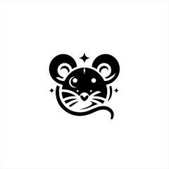Fototapeta premium Cute stylized black mouse face with stars and moon crescent