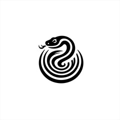 Stylized black snake coiled in a circle with tongue flicking
