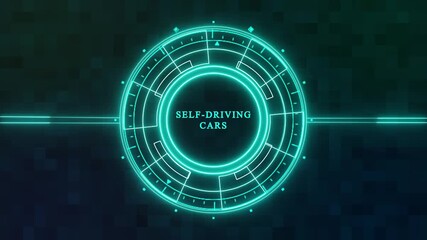 Futuristic self driving car interface concept with glowing neon lights and circular design elements, representing autonomous vehicle technology and innovation - Powered by Adobe