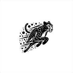 Dynamic black and white cheetah illustration in full sprint