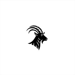 Stylized black silhouette of a goat head with large horns