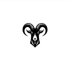 Black ram head silhouette with large curved horns