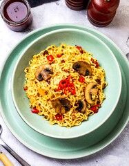Noodles with mushrooms and chili