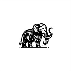 Stylized mammoth illustration in black and white