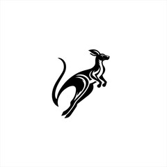 Stylized black kangaroo silhouette leaping against white background