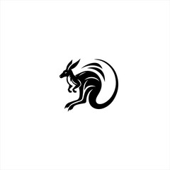 Stylized black kangaroo silhouette with flowing tail