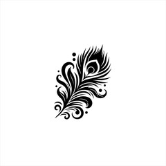Elegant black peacock feather design with swirls and dots