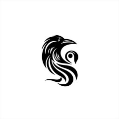Stylized black raven bird tribal tattoo design
