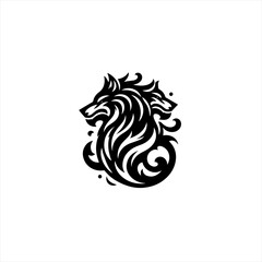Stylized black wolf heads emblem with tribal flames