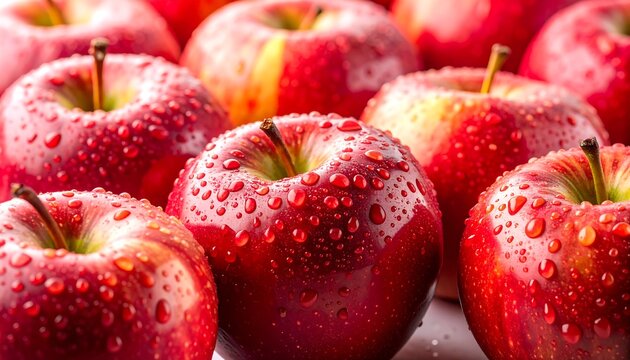 Close-up of fresh red apples with water droplets - Powered by Adobe