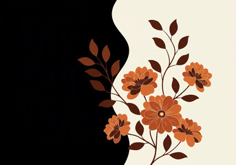 Abstract orange floral Petals, stems, leaves and herbs.fabric, textile, decoration, packaging, printing usefull.