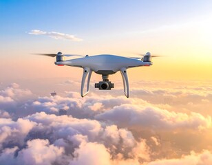 Drone above clouds at sunrise