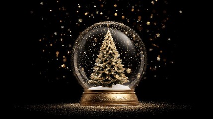 Magical snow globe digital animation with lantern isolated on the black background