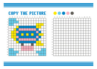 Copy the picture grid drawing worksheet for kids. Pixel art zeppelin © Adpragus