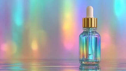Holographic dropper bottle on colorful background