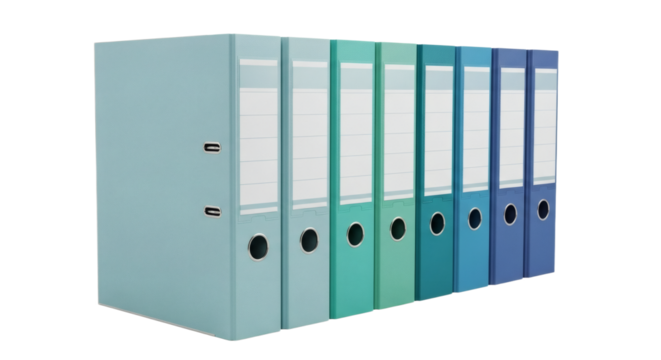 Gradient Blue and Green Binders Organized Office Data and Corporate Archives. clipping path, Business concept, PNG, graphic resources.