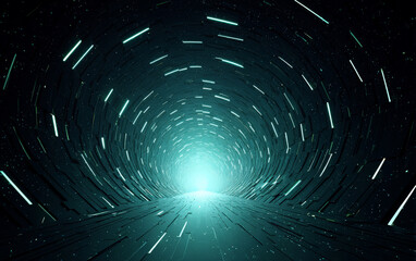 A Futuristic Tunnel with Glowing Lines Leading to a Bright End