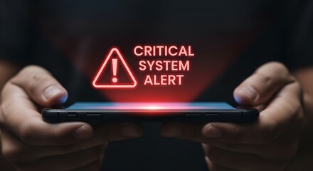 Person receiving an urgent critical system alert on a smartphone, representing a concept of cybersecurity threat and data breach